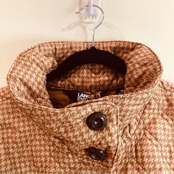 LAND’S END SZ 1X  (16-18) Houndstooth Quilted Funnel Collar Packable Jacket Coat - Picture 4 of 16